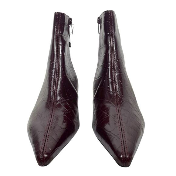 Mango Pointed Toe Crocodile Kitten Heel Ankle Boots Burgundy Size 36/ 6 - Picture 4 of 12